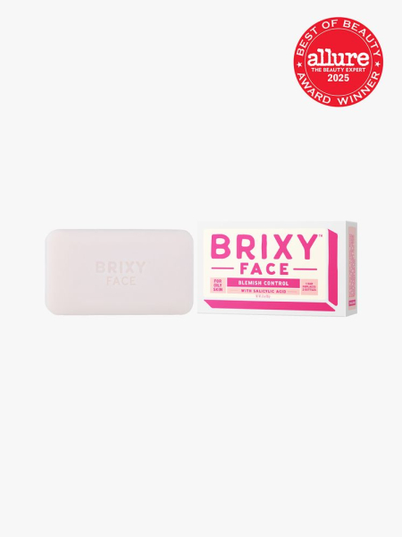 BRIXY Blemish Control Facial CleanserBRIXY Blemish Control Facial Cleanser in soft purple next to branded white and pink box packaging on light gray background with red Allure Best of Beauty seal in the top right corner
